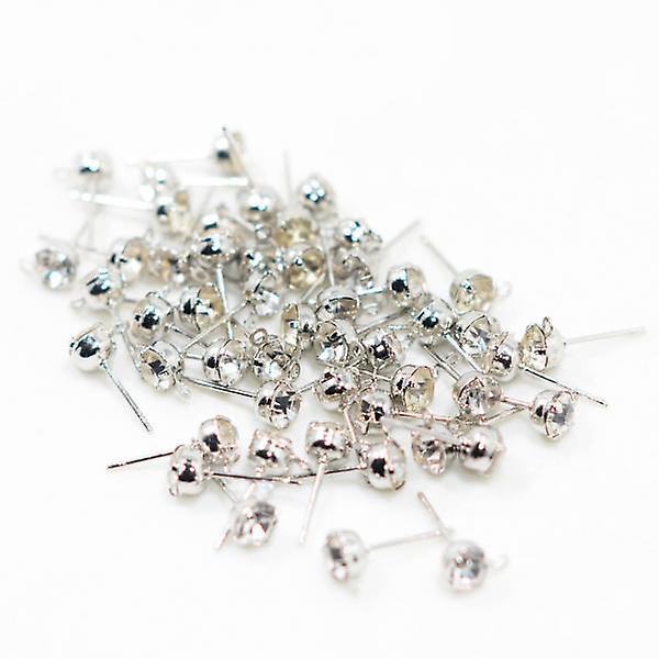 5x50 Piece Ear Stud Rhinestone Ear Post Stud with Loop Earring Finding White K