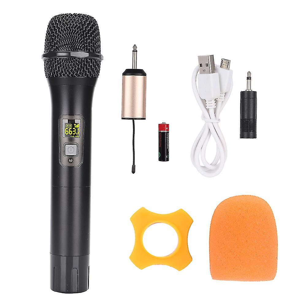 600MHz-700MHz UHF Handheld Wireless Microphone with Mini Receiver, 50m Range, Black, Rechargeable