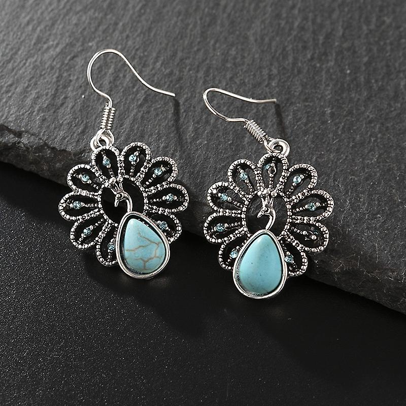Women earring girl stud ear Drop Dangle Vintage Selenite Turquoise Drop Ethnic Retro Pendant Ear Hoo