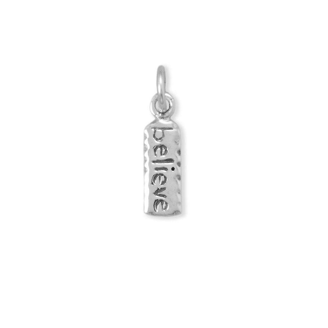 925スターリングシルバー酸化ビリーブタグチャームが刻印されているのは、女性のための4.8mm X 12mmペンダントネックレスです