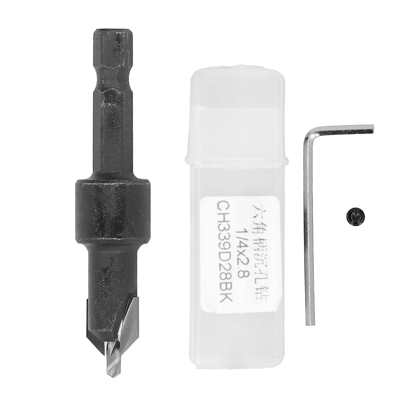 1/4in Countersink Drill Bit Set,Hex Shank Adjustable Replacement with Wrench Storage Container for Wood Metal Power Tool