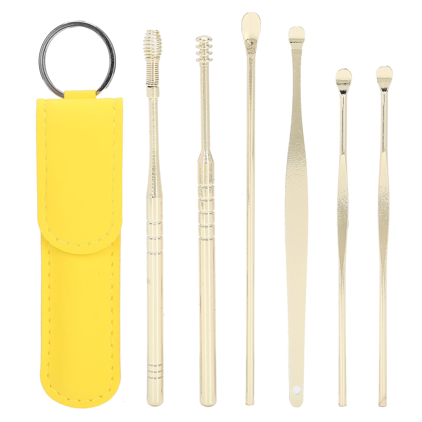 Portable Earwax Removal Cleaner Set U Shape Ear Spoon Spiral Ear Wax Cleaner Tools SetYellow