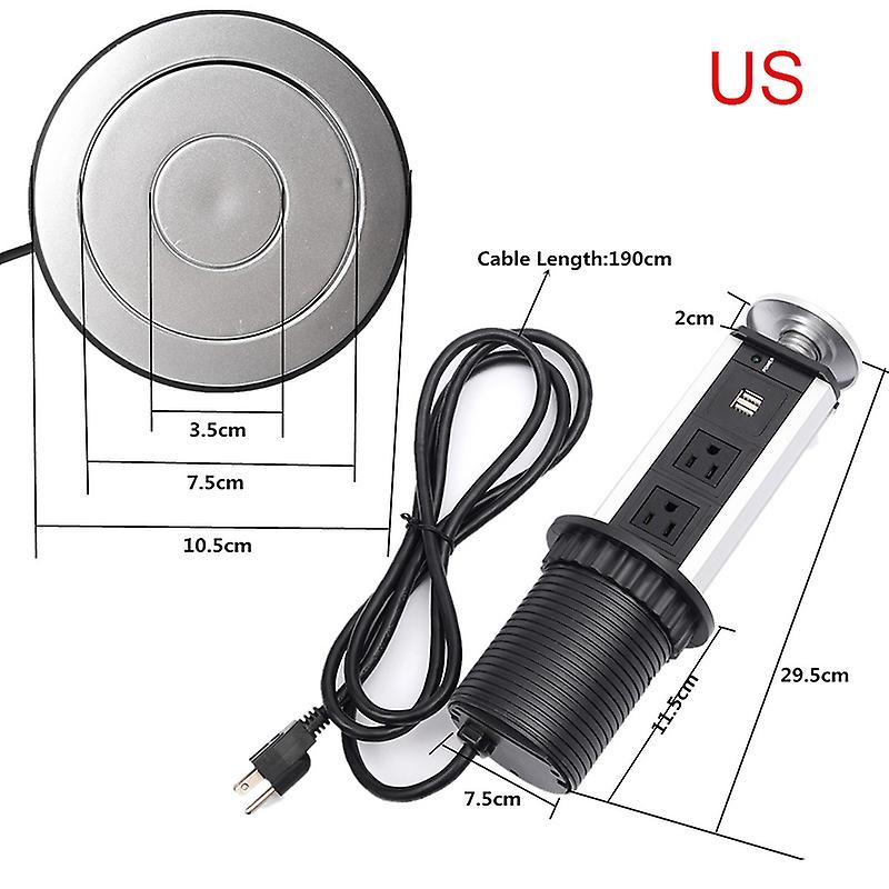 Pull Pop Up Electrical 3 Socket 2 USB Kitchen Retractable Office Metting Desk Table Socket