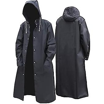 Men Black Waterproof Long Raincoat, Rain Coat Hooded Trench Jacket, Outdoor Hiking Motorcycle Rain Coat
