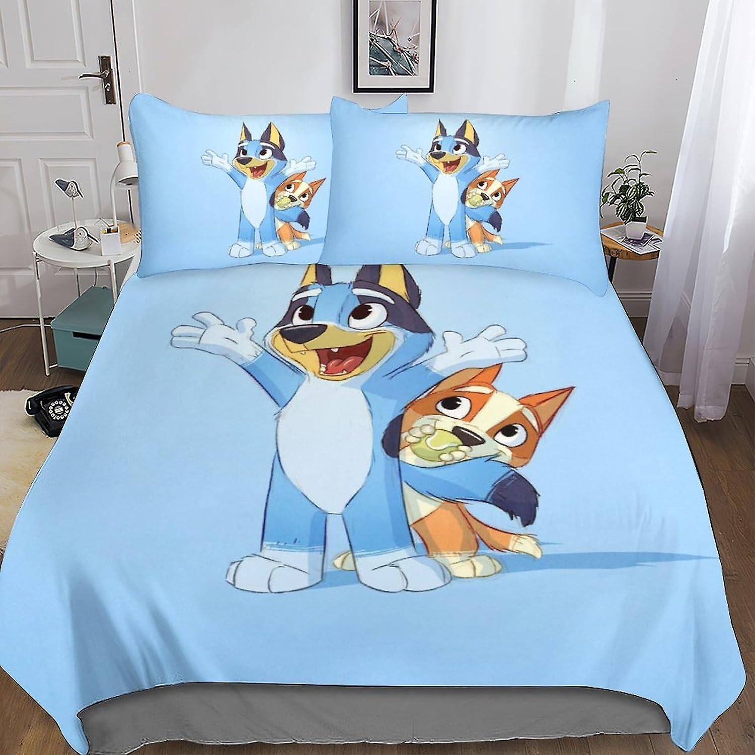 כיסוי שמיכה כחול סט מצעי מיקרופייבר, הדפסת 3D כיסוי שמיכת שמיכת אנימה חמודה וציפית, עם סגירת רוכסן, רך לגברים אישה ילדים סט 3 חלקים