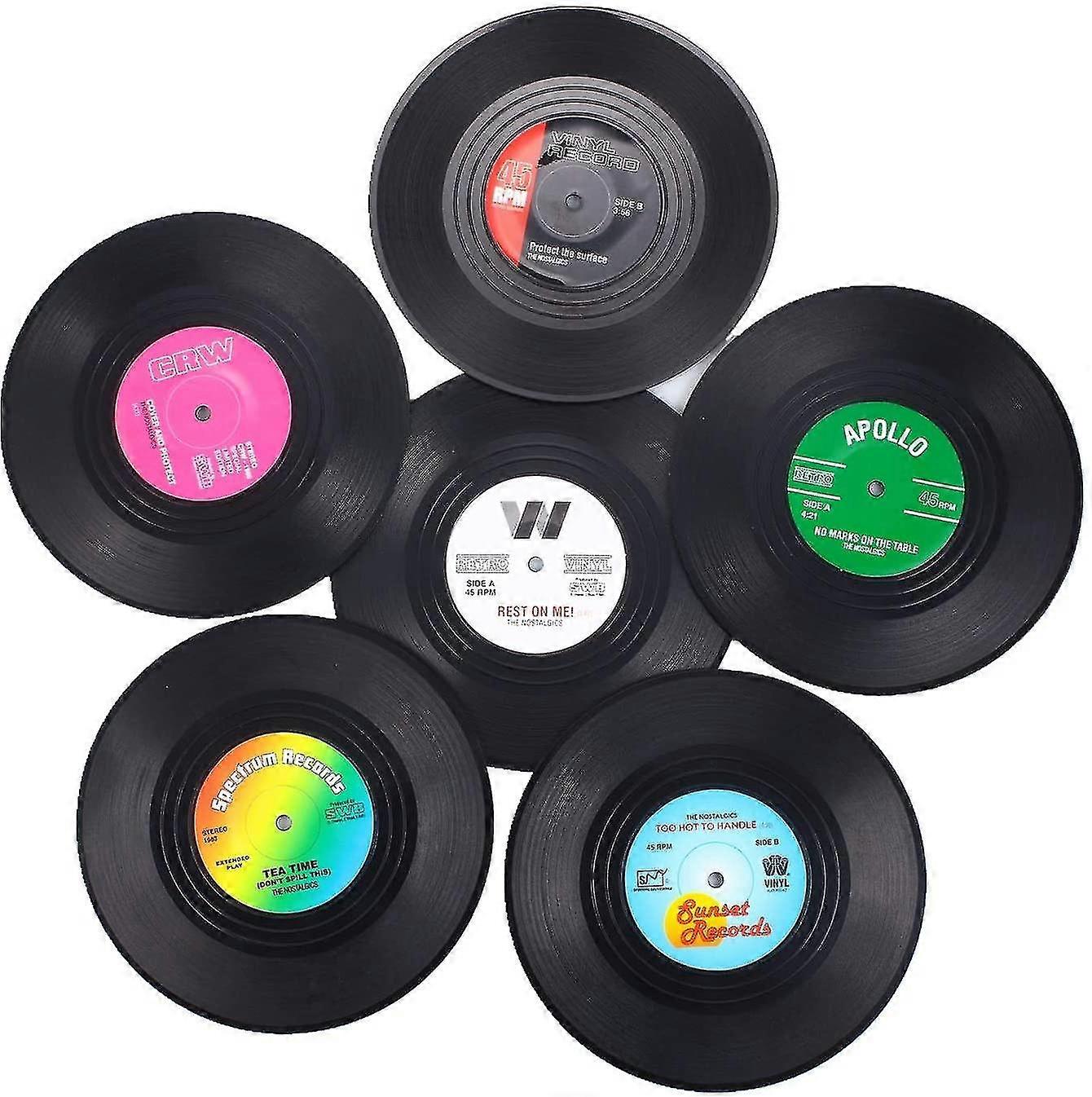 Vinyl Coasters For Drinks-6 Pack, Colorful Retro Record Disk