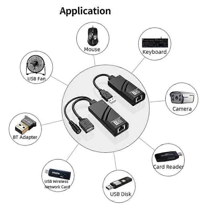 USB 2.0 to RJ45 Network Cable 100m Extender with Power Supply Extension Cable