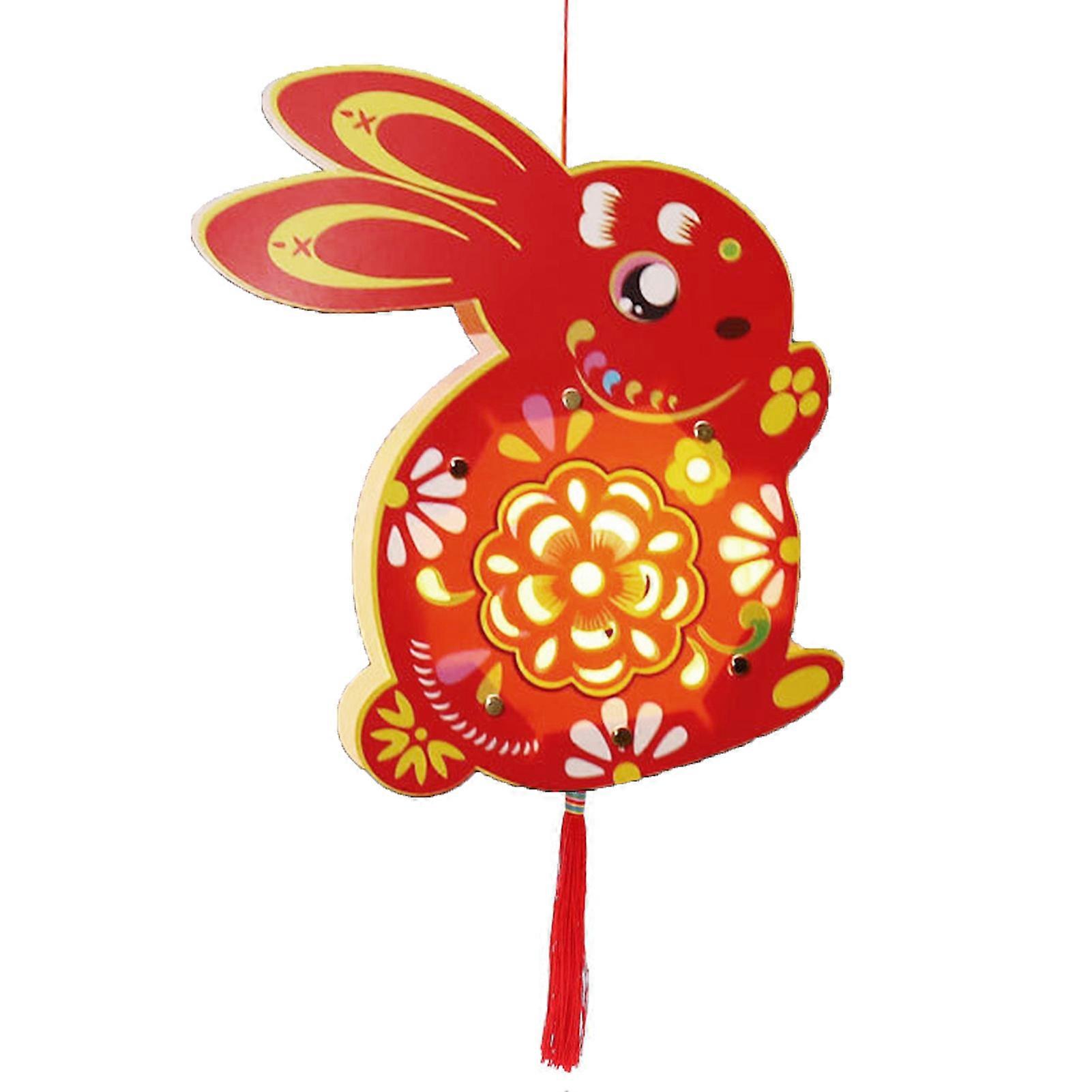 Diy Lantern Rabbit Shaped Hanging Lantern For Spring Festival Lantern Festival With Light Battery Powered For Kids Auspicious Red