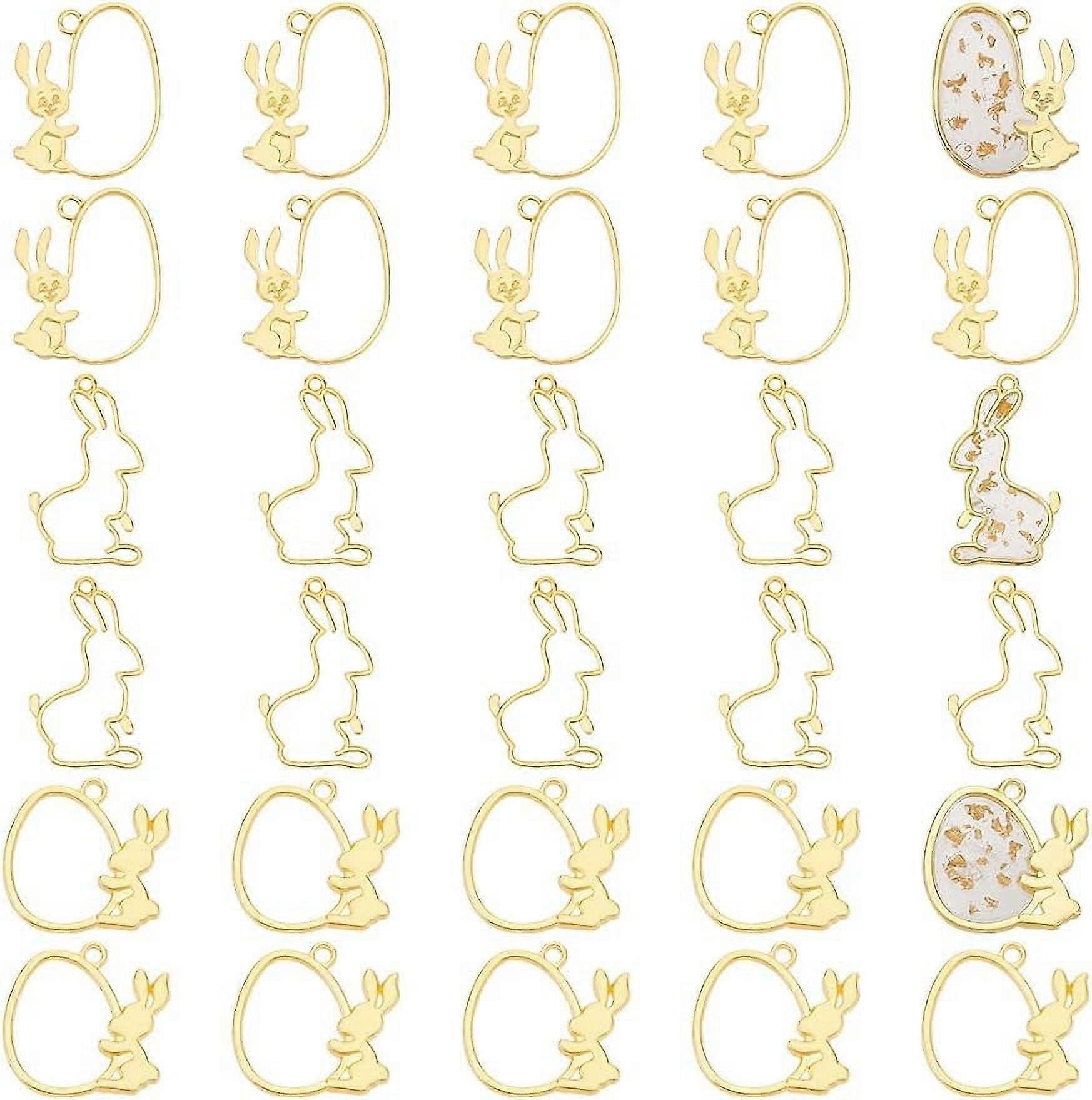 30Pcs Rabbit Open Back Bezel Pendants Alloy Blank Epoxy Resin Frame Pressed Flower Pendant for DIY Necklace Jewelry Making
