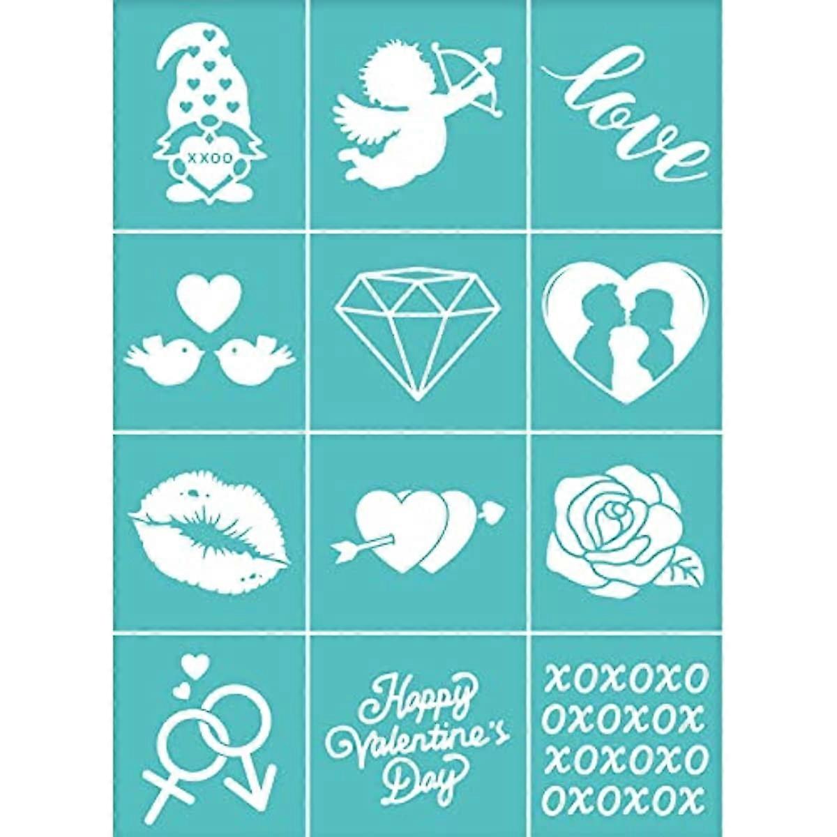 2Pcs Self-Adhesive Silk Screen Printing Stencil Valentine's Day Theme Silk Screen Stencil Heart Cupid Diamonds Mesh Stencils Transfer for DIY T-Shirt