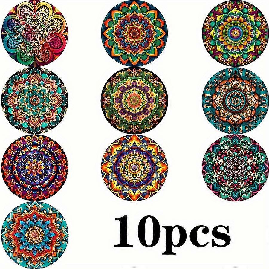 10個セット - 汚れにくいエスニック幾何学的なコースター、耐熱ラウンドドリンクマット、耐久性のあるキッチンテーブル保護、コーヒー用のスタイリッシュなエスニックプリント