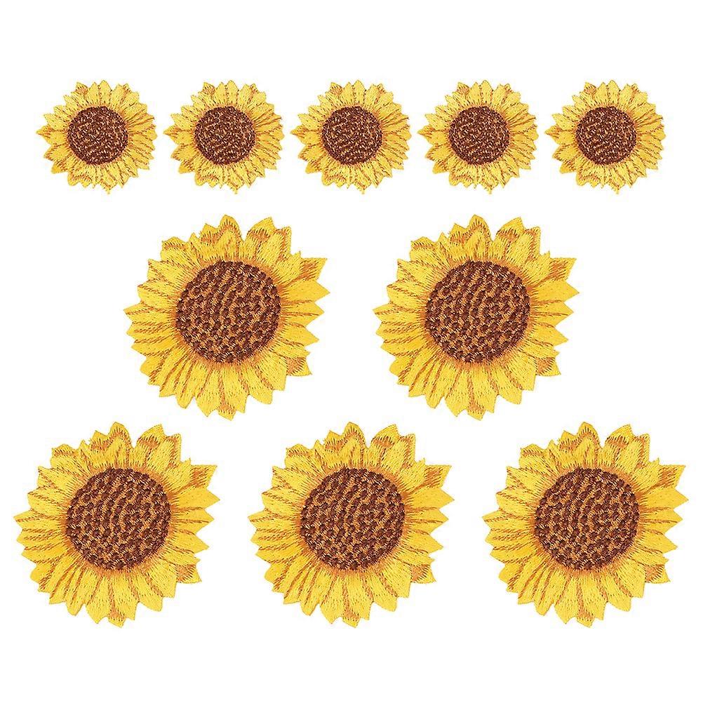 10pcs Embroidery Sunflower Patches DIY Applique Decorative Cloth Paste for Backpack Clothes Scrapbook (Small+Large)
