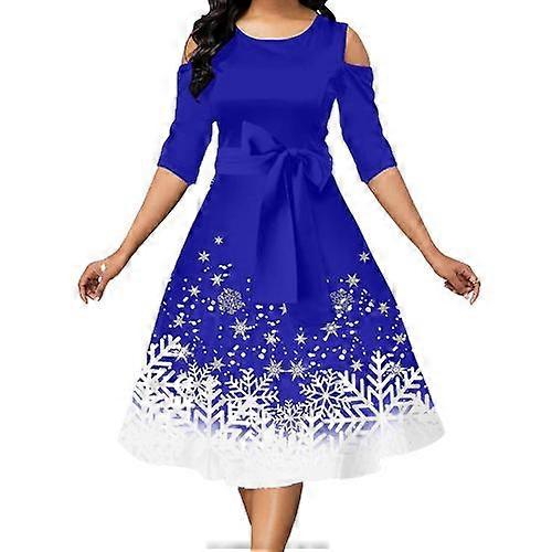 New Red Sizexs-5xl Dress Women Belted Snowflake Print Cold Shoulder Round  Neck Dress Plus Size Fashion Ladies Christmas Party Dress | Fruugo QA