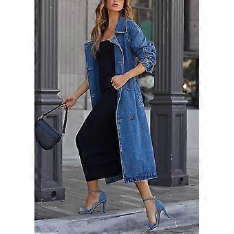 Denim Cropped Trench Coat Vintage Light Blue Frayed Hole Denim