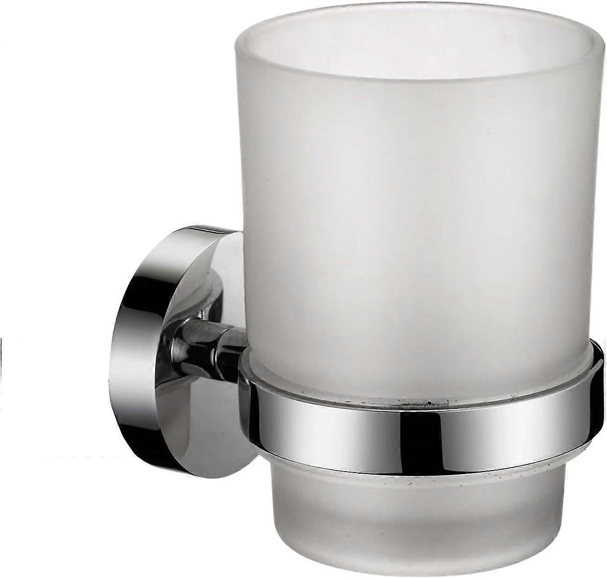 Modern chrome wall-mounted toothbrush cup holder, square bathroom accessory