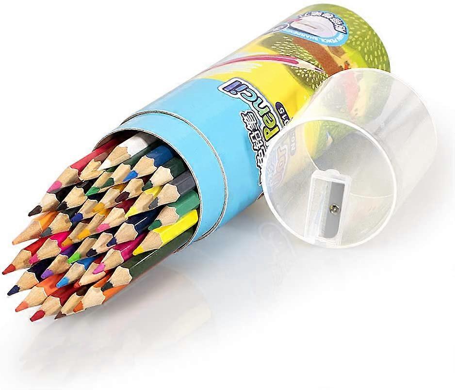 24 Pack Colored Pencils with Built-in Sharpener In Tube Cap, Vibrant Color Resharpened Pencils for School Kids Teachers, Soft Core Art Drawing Pencils