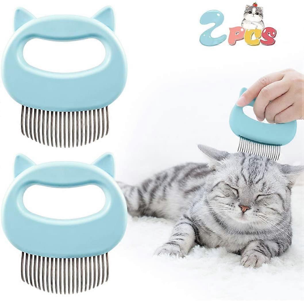 2pcs Dog Cat Hair Scraper-Cat Face Shape Blue