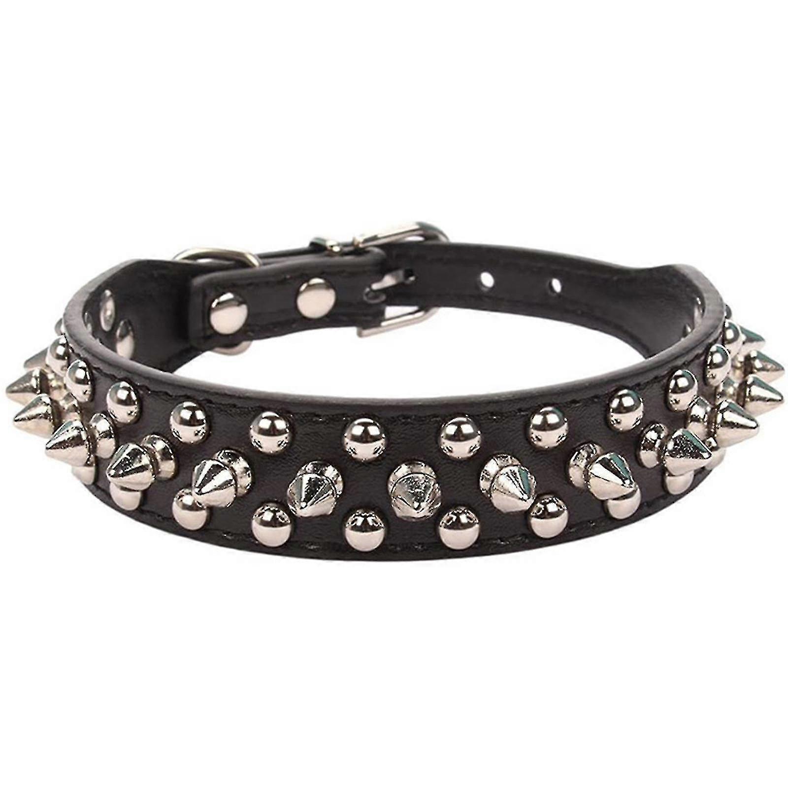 Anti-bite Pet Collar With Adjustable Rivets And Leather, Red, M Size For 15-24 Lbs Pets