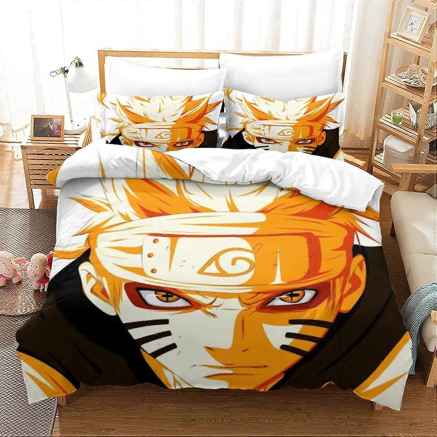 طقم غطاء لحاف مطبوع من ناروتو من الألياف الدقيقة الناعمة مع شخصيات أنيمي للبالغين والمراهقين والأطفال مع ديكور المنزل