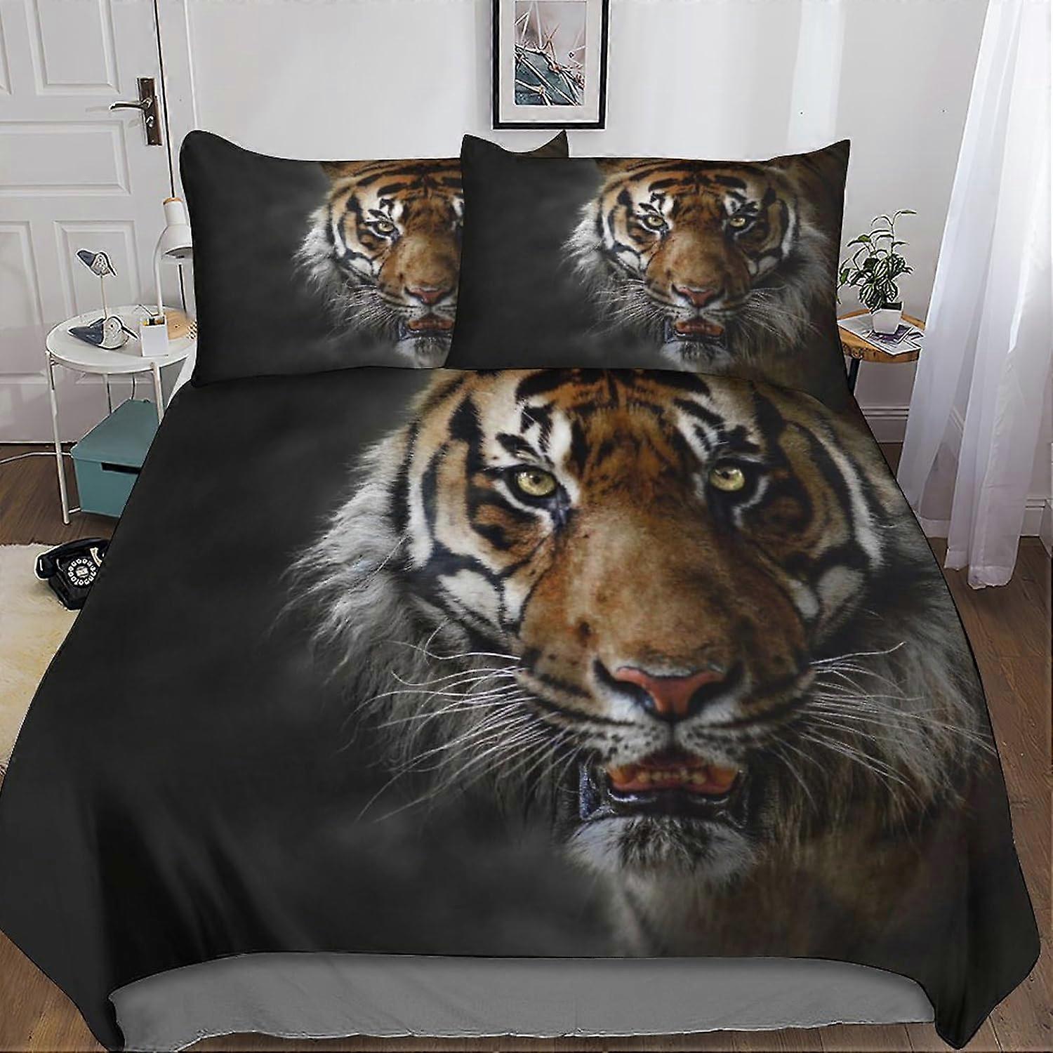 3D Tiger Sängkläder Set Mikrofiber Påslakan 3 st Påslakan Set med dragkedja Stängning Vuxna Örngott
