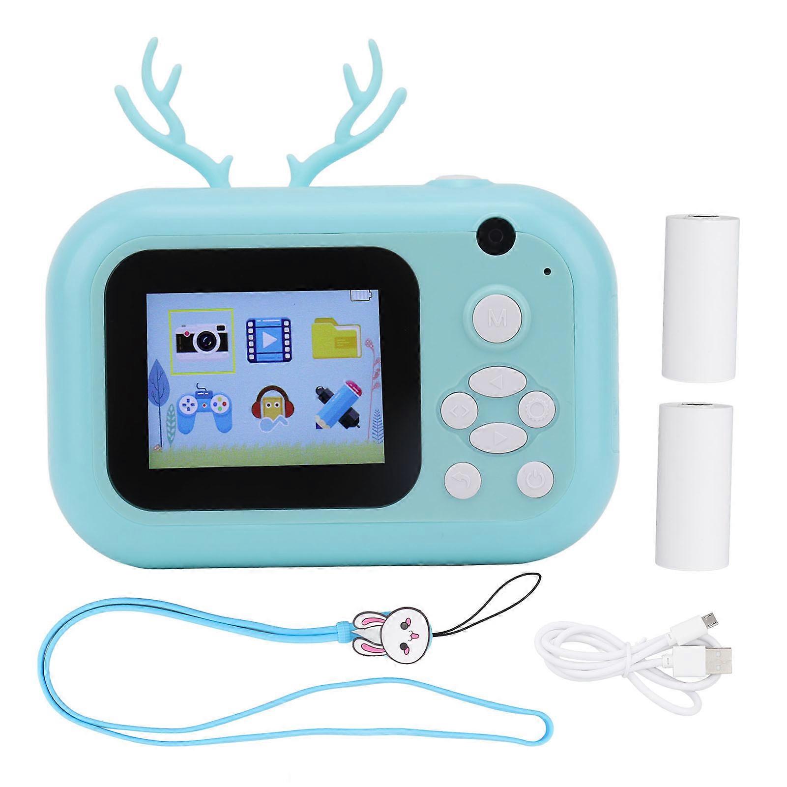 Children Print Camera Mini 24MP Fawn Shape Blue HD Print Paper Roll Instant Photo Cameras