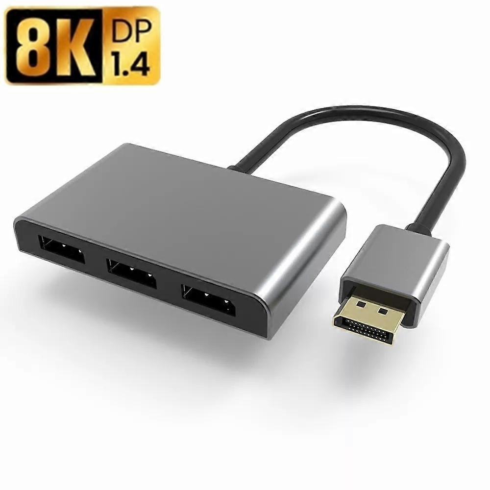 Aluminum Shell 1 in 3 out Displayport Splitter 8K@60Hz 4K@120Hz DP 1.4 MST Hub Extended and Mirror Mode Adapter