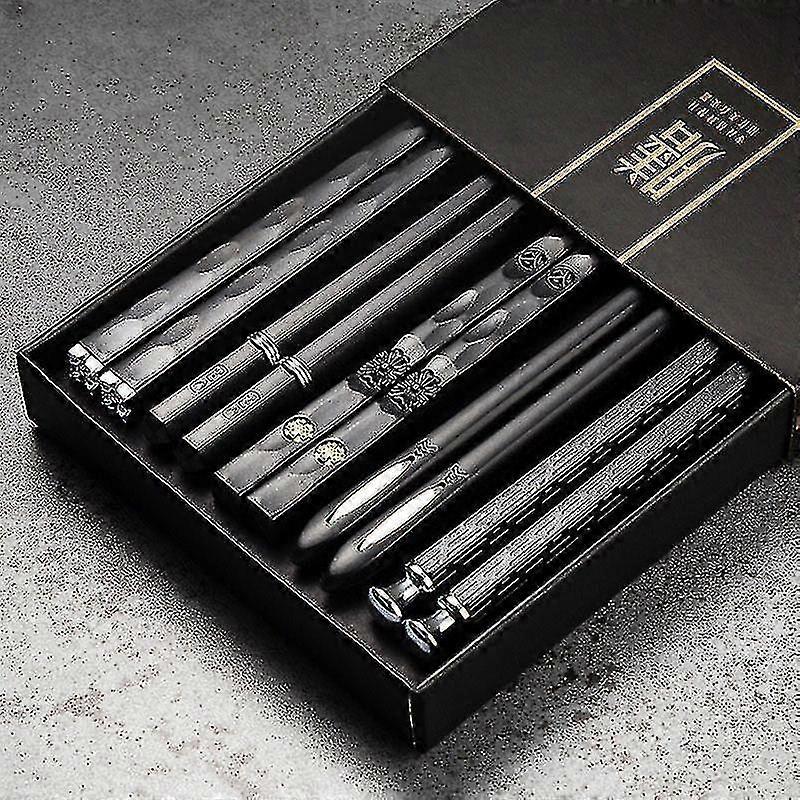 5 Pairs Alloy Laser Engraving Chopsticks Non-slip Reusable Sushi Sticks