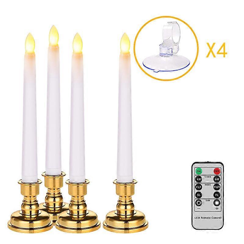 4 Pack Flameless Taper Candles, Battery Powered LED Candles with Remote Timer and Real 3D Wicks for Halloween, Birthday Party Decorations,2024 Ping
