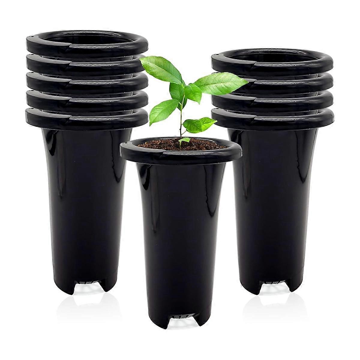 10Pcs Plastic Deep Plant Nursery Pots, Thick Stable Tall Tree Pots, Reusable Tall Seedling Plant Co