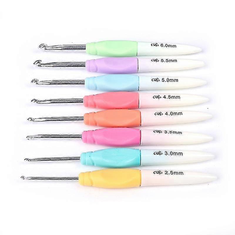 8pcs Soft Plastic Handle Aluminum Crochet Hooks Knitting Needles Kit Multicolor