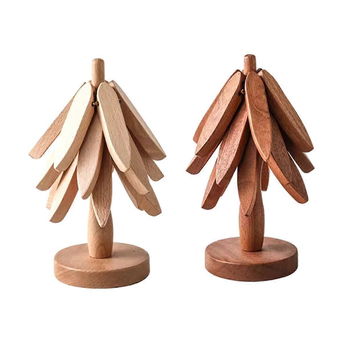Set di 2 sottopentola in legno per piatti caldi, sottopentola a forma di albero, sottopentola per piatti caldi, sottopentola pieghevoli riscaldanti