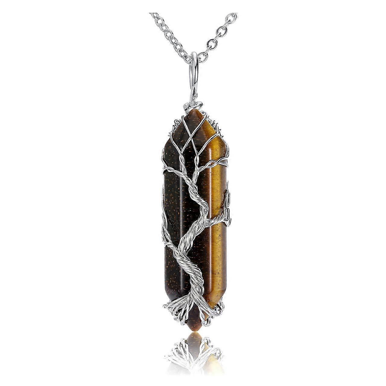 Améthyste guérison cristal Pierre collier arbre de vie fil enroulé naturel hexagonal cristal points pendentif collier pour les femmes