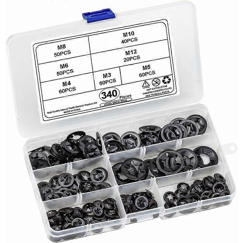 340 Pcs Washers, Quick Lock Washers Speed Washers Clips Fasteners M3 M4 M5 M6 M8 M10 M12(7-size)