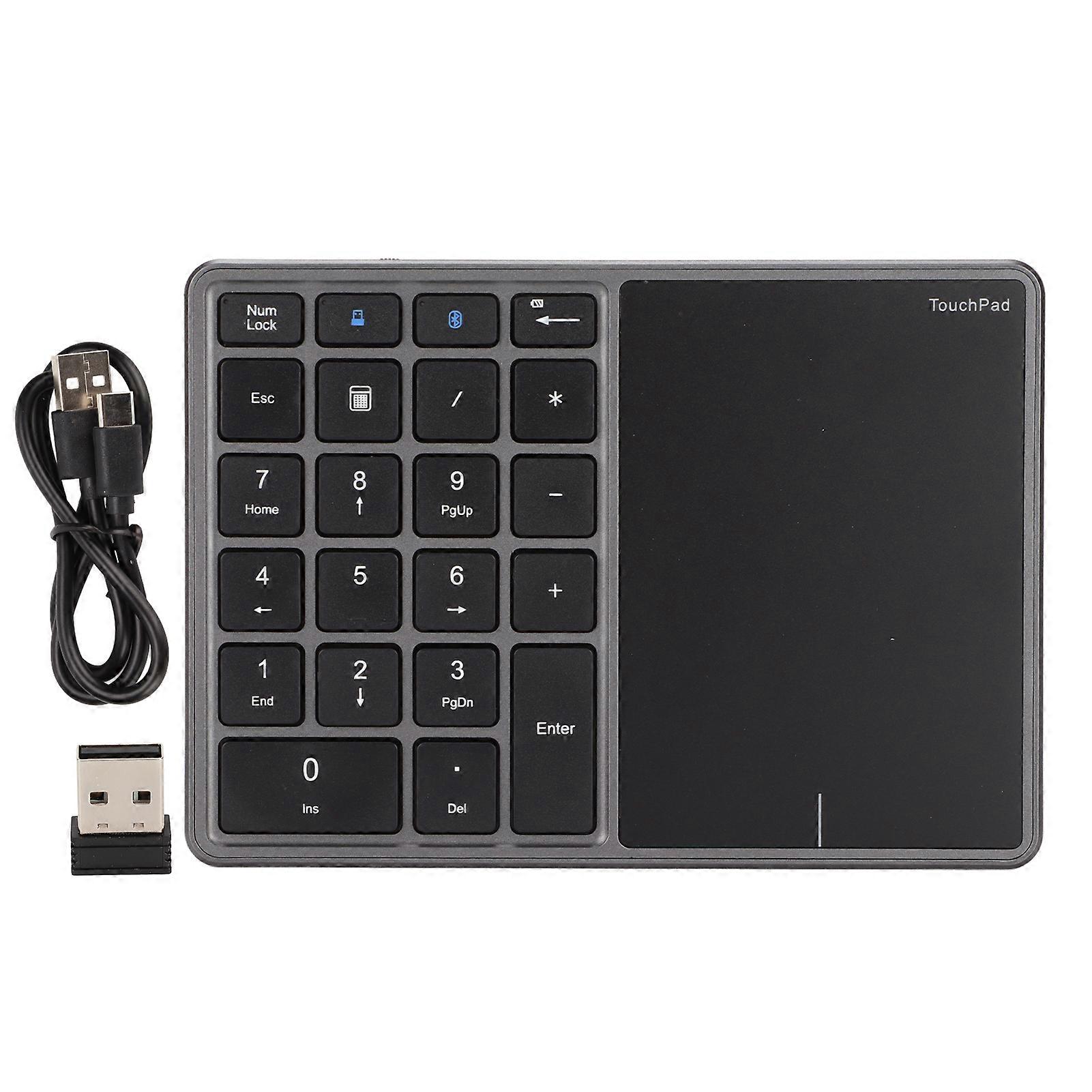 2 in 1 Wireless Number Pad Touchpad 22 Keys Wireless BT4.2 2.4G Type C Charging 500mAh Battery Numeric KeypadIron Gray