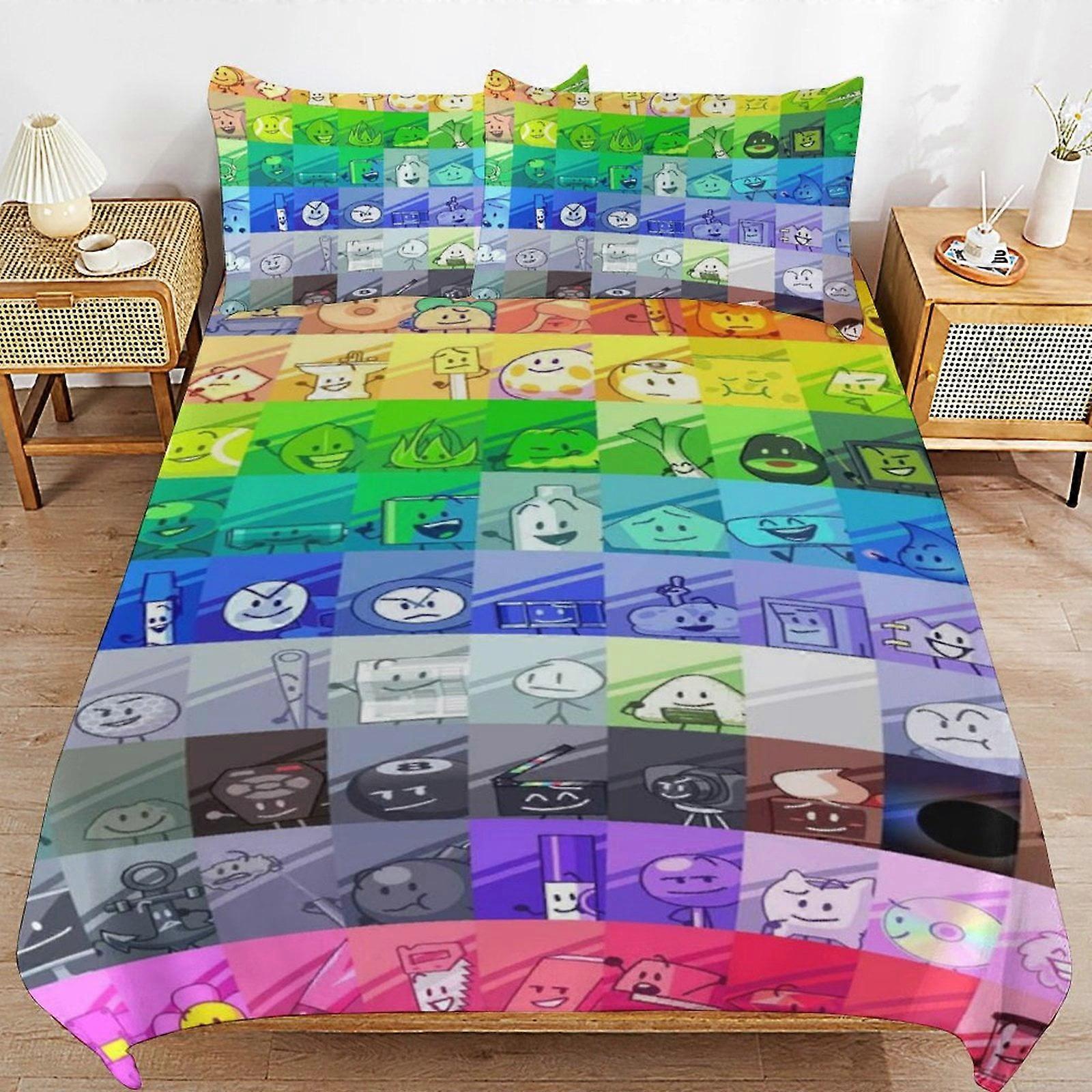 طقم مفروشات WM53 Game BFDI Battle For Dream Island مجموعة مفروشات غطاء لحاف مريح وخفيف الوزن فراش كرتوني 3 قطع SW53