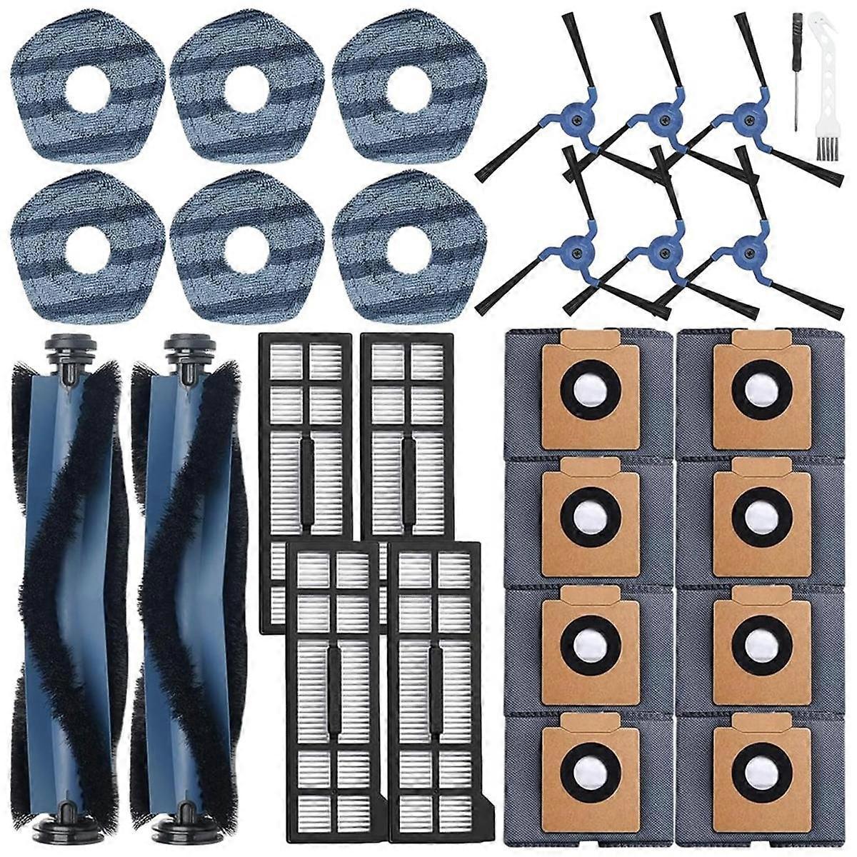 For X10 Pro Omni:2 Main Brush,6 Mop Cloth,6 Side Brushes,4 HEPA Filters,8 Dust Bags,1 Cleaning Tools,1 Screwdriver