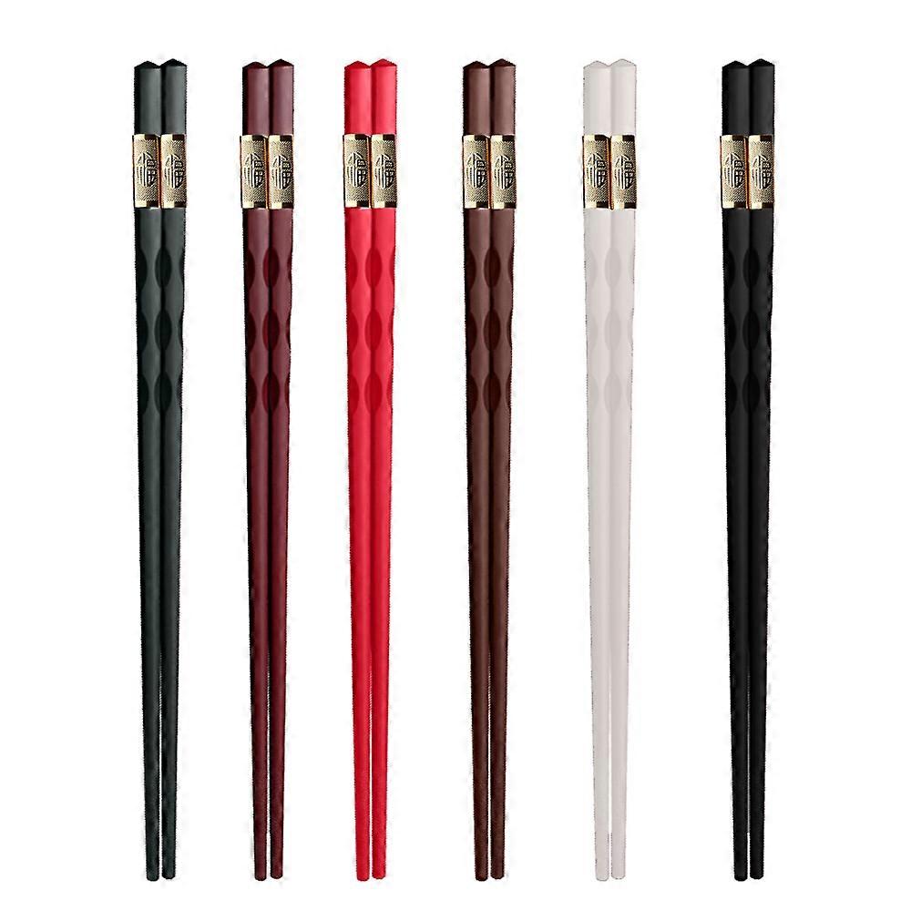 6 Pairs 6 Colors Fiberglass Chopsticks, Reusable Alloy Chop Sticks Non-Slip Chopsticks, Chinese Auspicious Pattern Style1