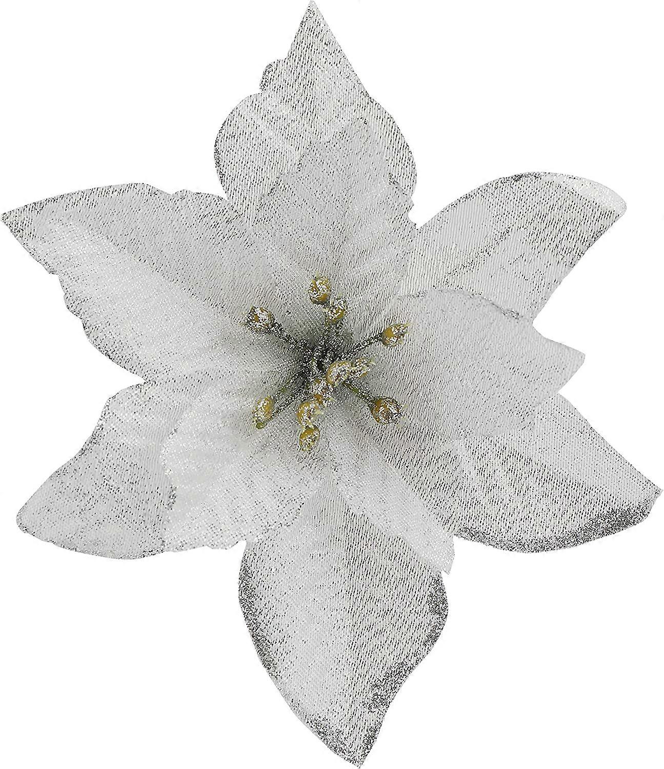 Julstjärna Blommor 30st Glitter Julstjärna Julgran Prydnader Konstgjorda Blommor för Julgran 5.12inch-Silver