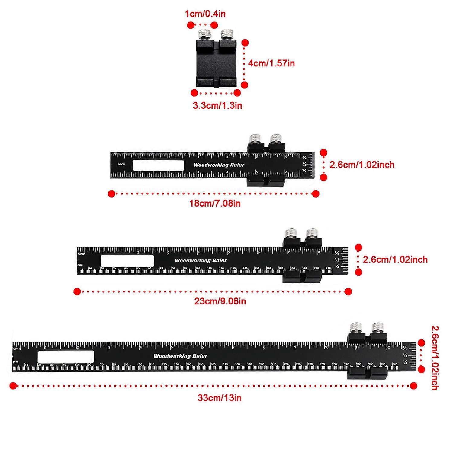 Woodworking Ruler Precision Pocket Rule - 12, 8, 6 Inch Metal Slide Stop Marking Ruler Metric Inch Measuring Wood Working Scribing Rulers Measure Tool
