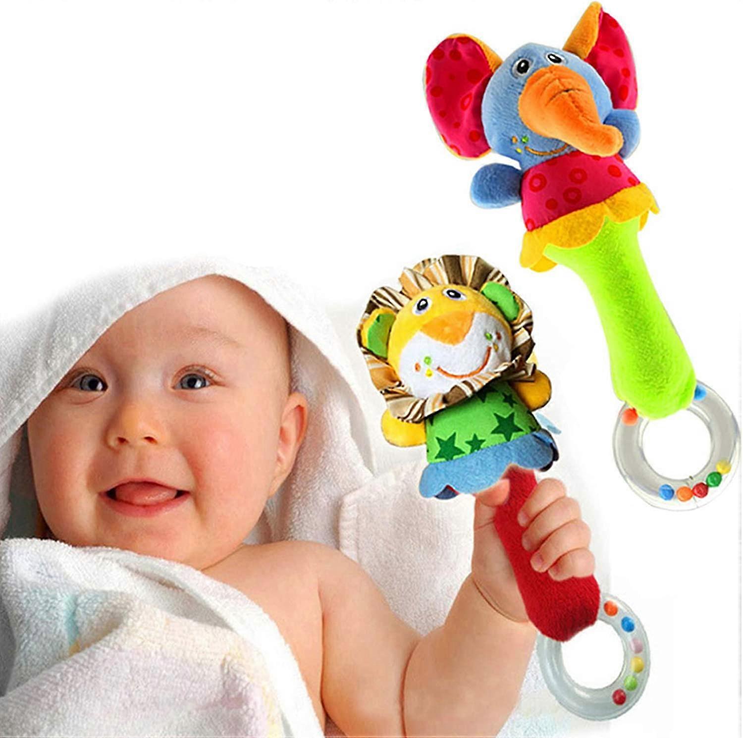 Baby Rattle Colorful Soft Plush Toy with Sound Rattle for Baby 3, 6, 9, 12 Months (2 Pieces), Baby Awakening Toy Doudou Toy Bebe 1 Year Old Baby Activ