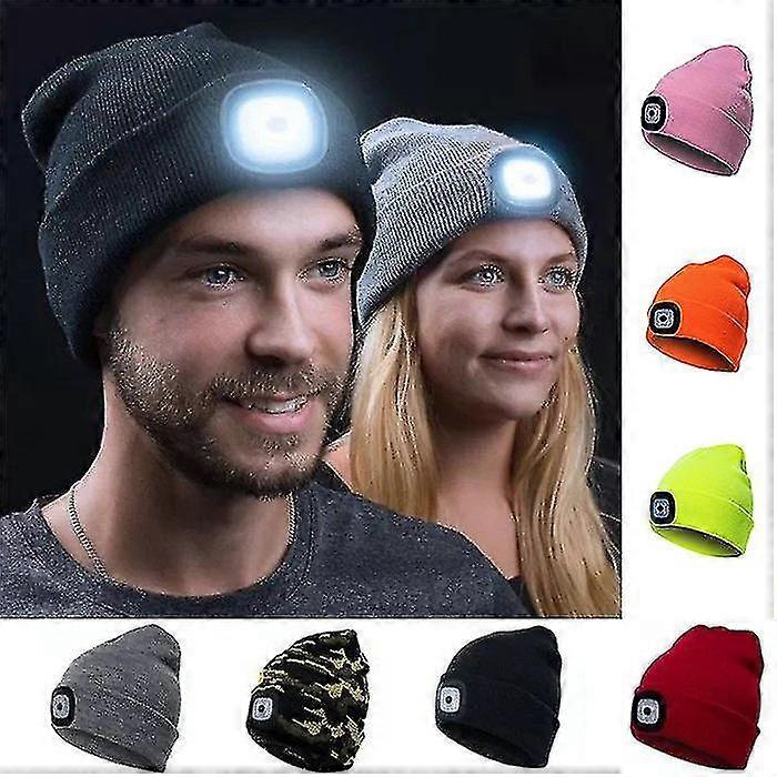 Unisex Led Beanie Hat With Usb Rechargeable Battery 5 Hours High Powered Light