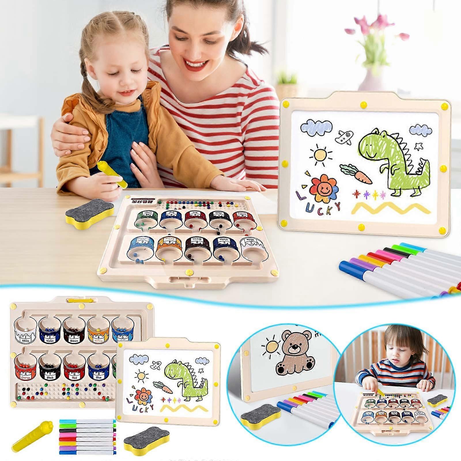 Children's Magnetic Pen Drawing Board Double Sided 2-in-1 Magnetic Color Ball Puzzle Color Classification Toy