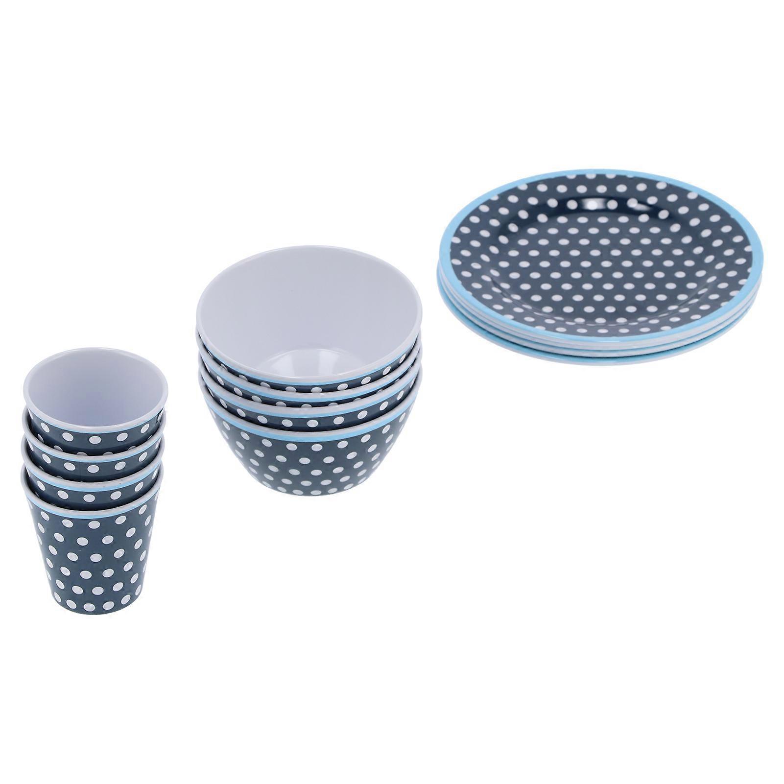 Dark Blue Dot Dinnerware Set - 12Pcs for Home Restaurant