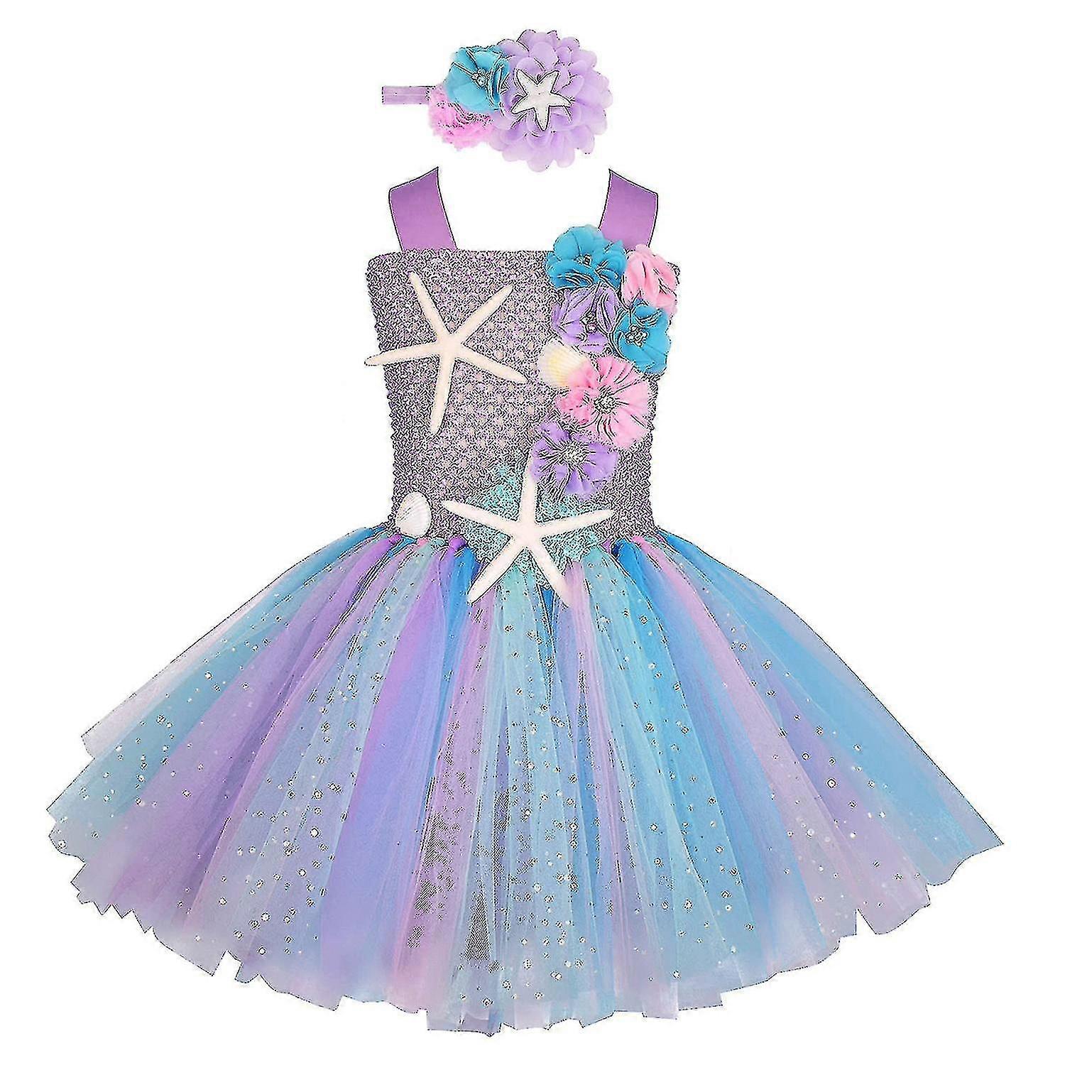 Vestido de Princesa Sereia Ariel Snngv com Laço de Cabelo para Roupas de Meninas - Roupas Infantis