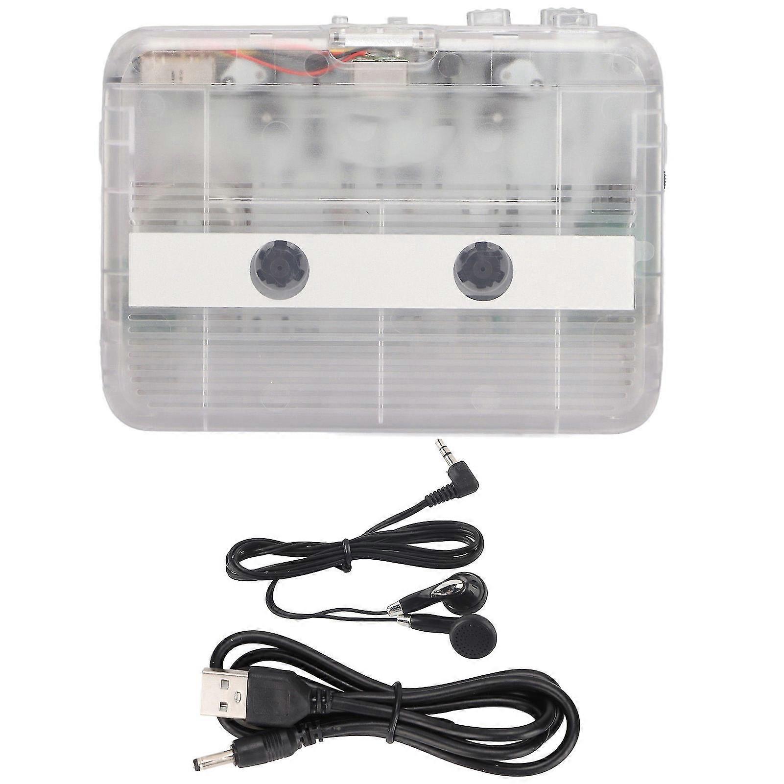 Mini Stereo Bluetooth Cassette Player TON007B - Portable Cassette Playing Equipment with 3.5mm Jack for Speakers and Cars (Transparent)