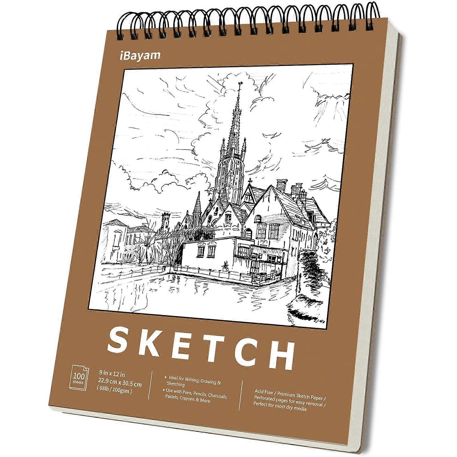 Sketch Book, Top Spiral Bound Sketch Book Pad, Artist Sketching Drawing Paper 100 Sheets Ar Painting Sketchbook for Kids Teens