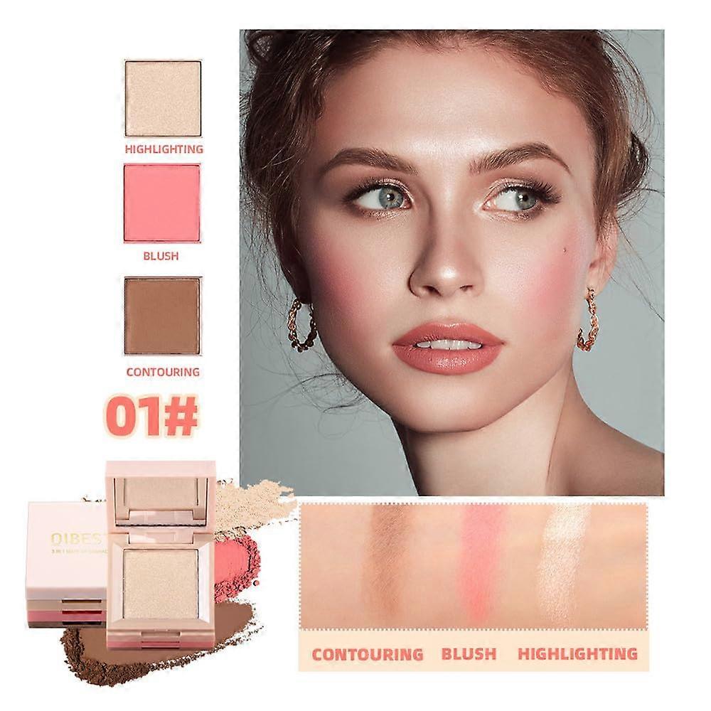 3 in 1 Contour Highlighter Blush Makeup Palette, Shimmer Bronzer Blusher Eyeshadow Pallet Makeup Pressed Powder Palette with Mirror