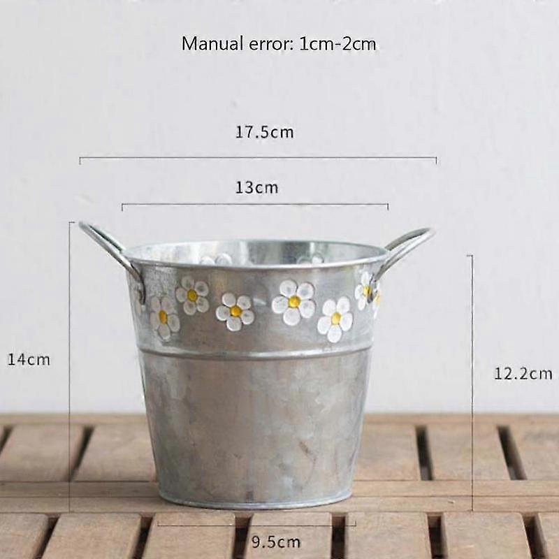Embossed Wrought Iron Flower Pot Retro Living Room Tin European Vase Storage Bucket Desktop Balcony Garden Decoration
