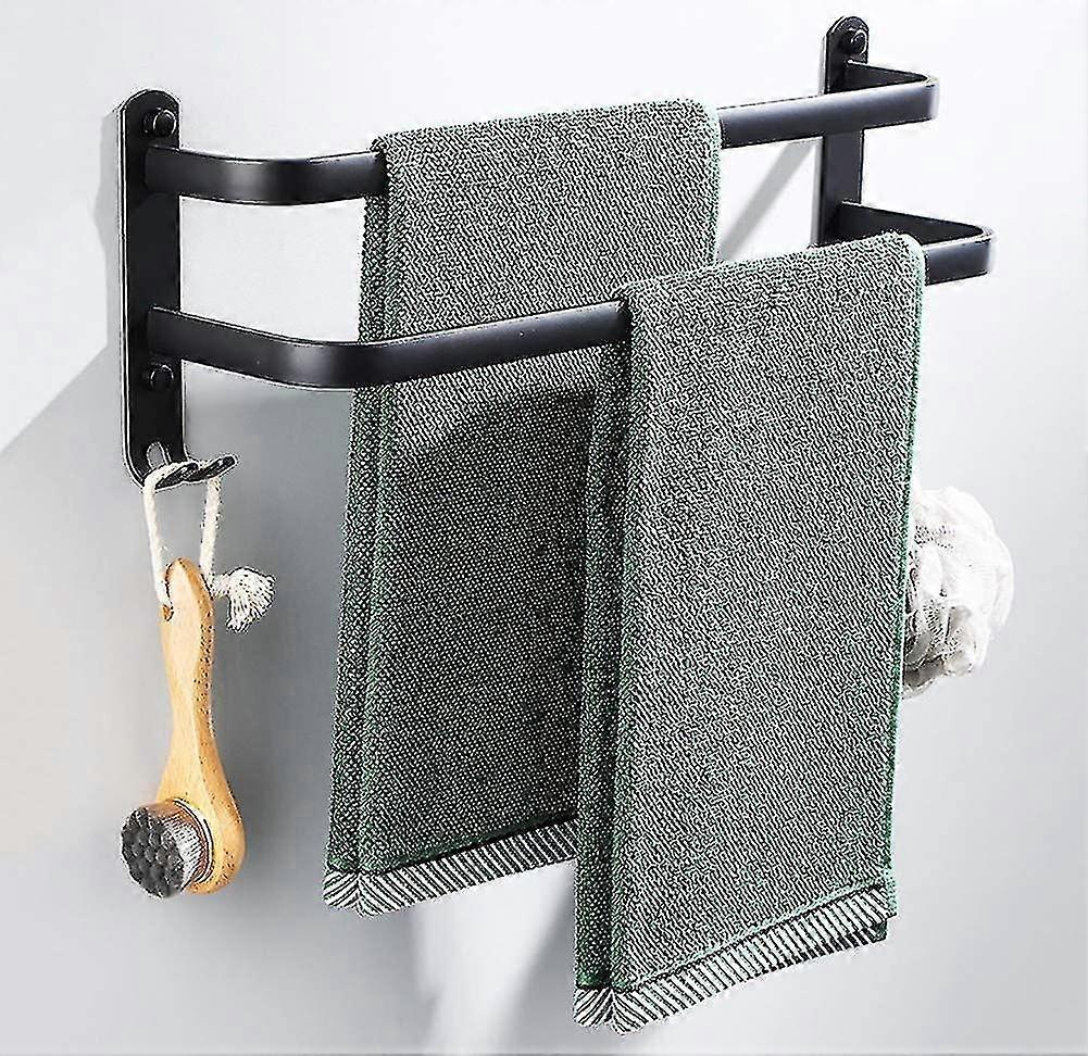 Bathroom Towel Racks, Black Wall Mounted Towel Bars For Shower And Kitchen, Waterproof Door Bars With Double Hook