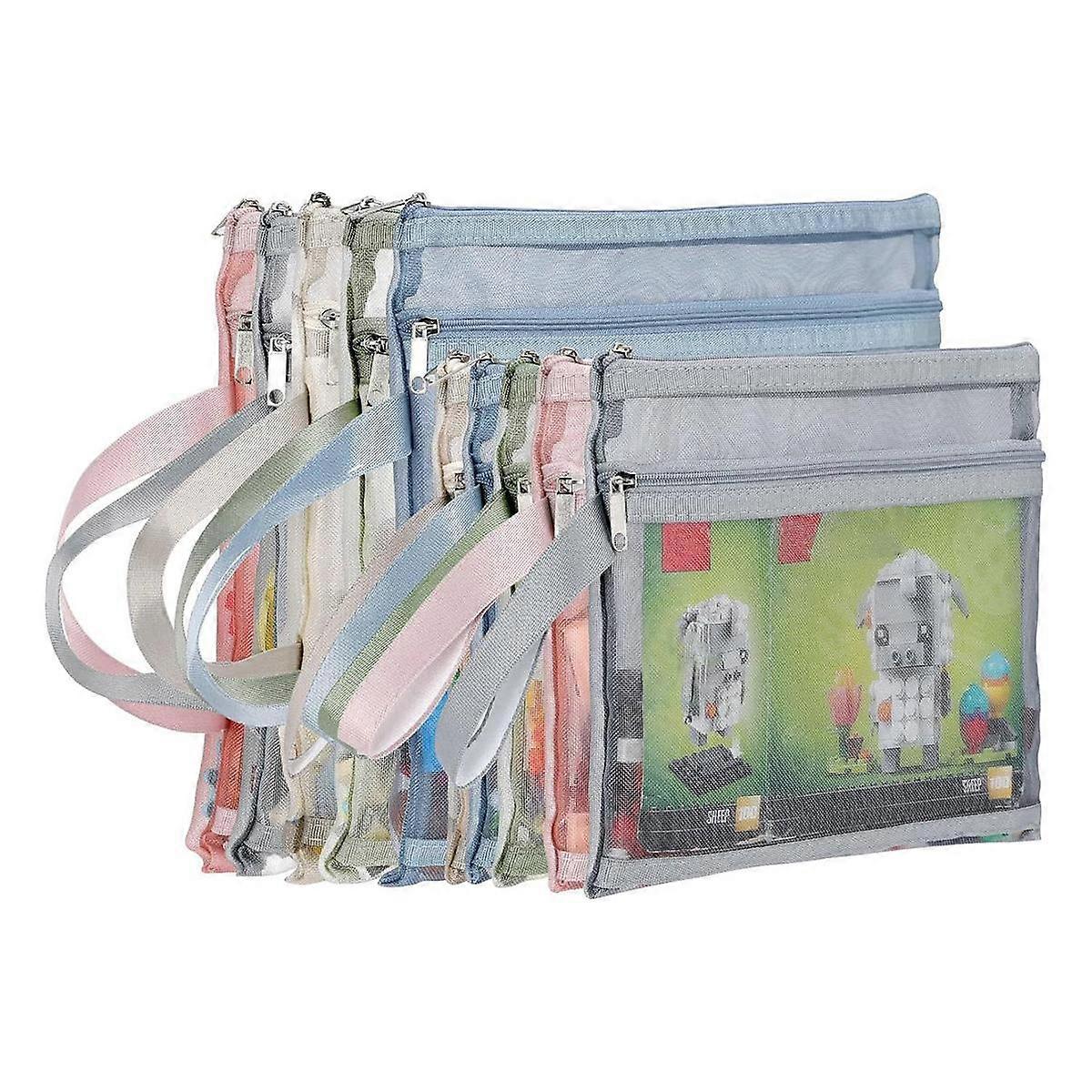 10 Pack Colored Double-Layer Mesh Zipper Pouch Bags, Building Block Sets Toy Storage & Organization